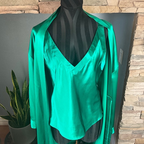 VTG 90s Victoria’s Secret Silk Emerald Green 3 Pc Lingerie Set Siren Honeymoon M - Picture 2 of 13